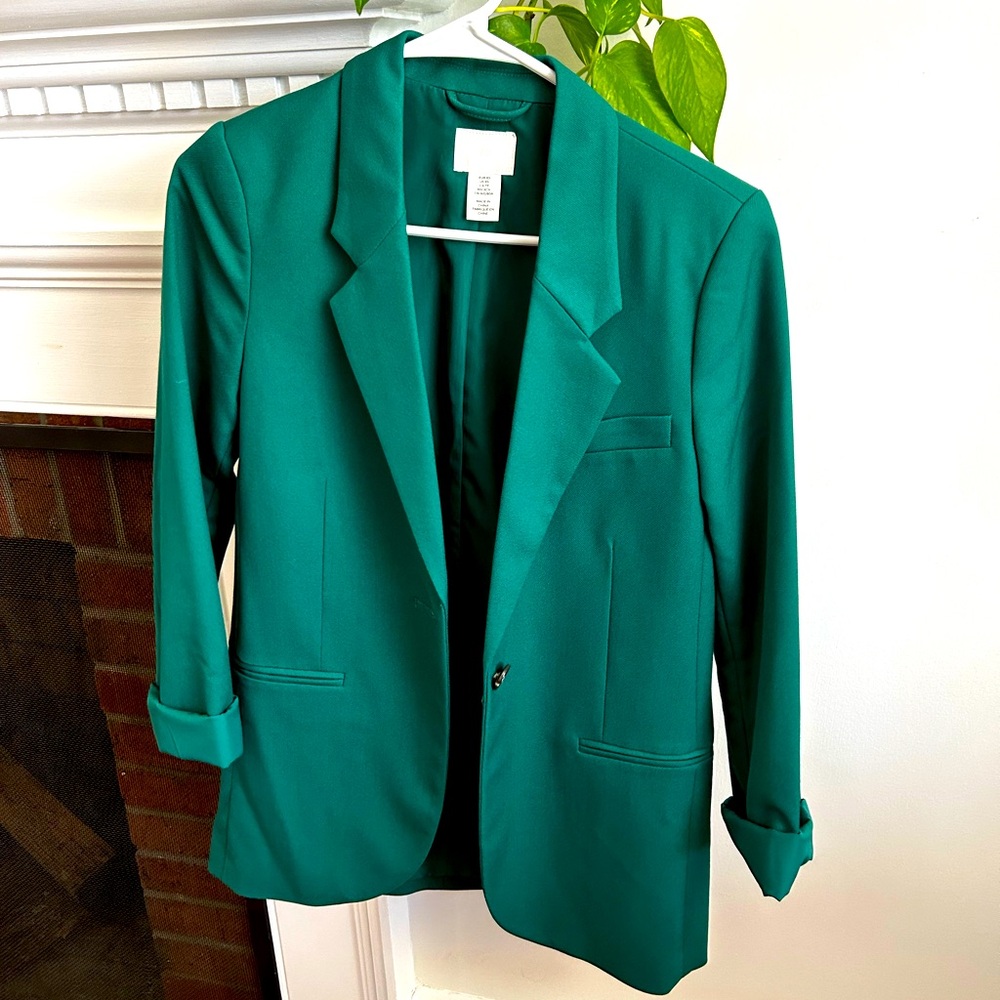 H&M | Women’s Blazer Vibrant Green Size XS single breasted one button
